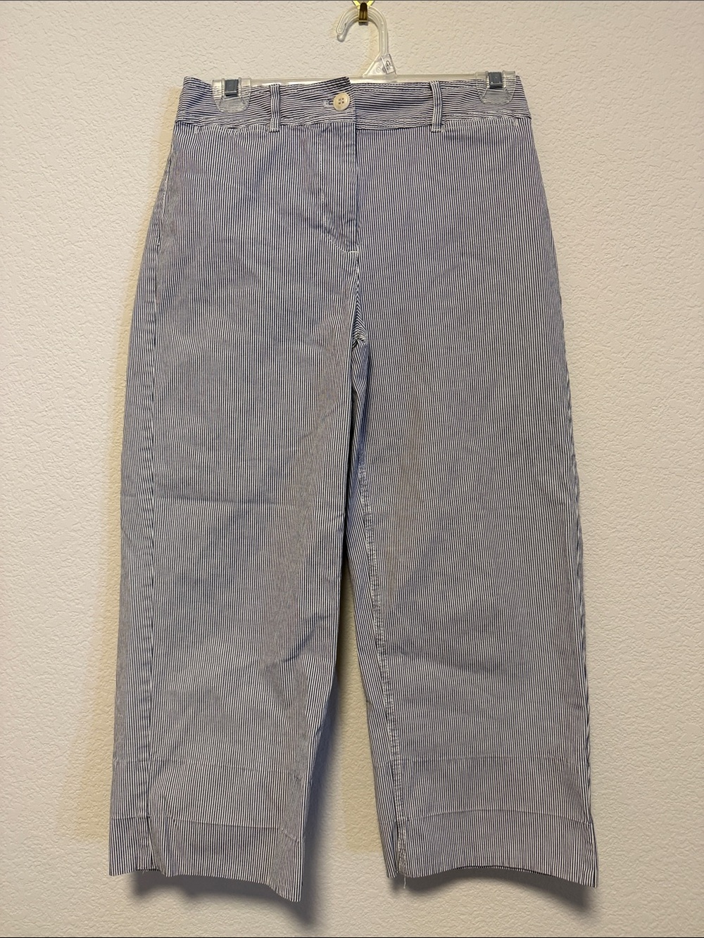 Talbots Blue-White Pinstripe Cropped Wide-Leg Pants